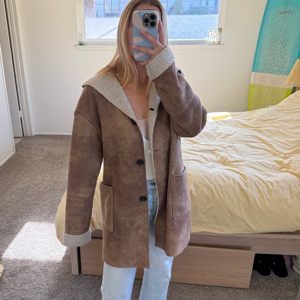 Mango Brown Teddy Jacket with Cream Accents